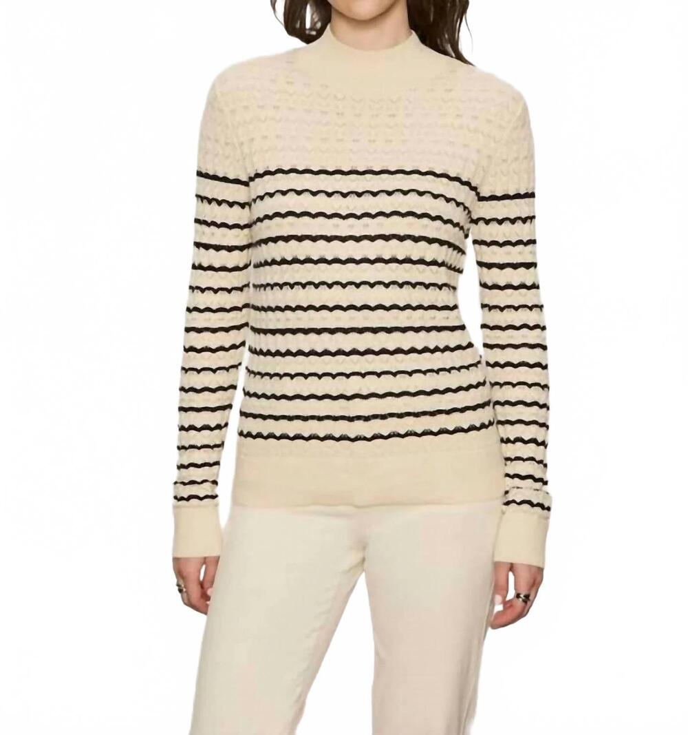 NEW SANCTUARY women's forever striped mock neck top in vanilla creme w/ black st